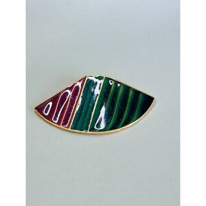 Vintage Trifari Gold-Tone Enamel Abstract Fan Brooch Pin 3 1/2"